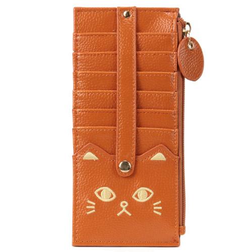 Cat Embroidery Double-Sided Card Case with Belt, Camel, Solid Color 01