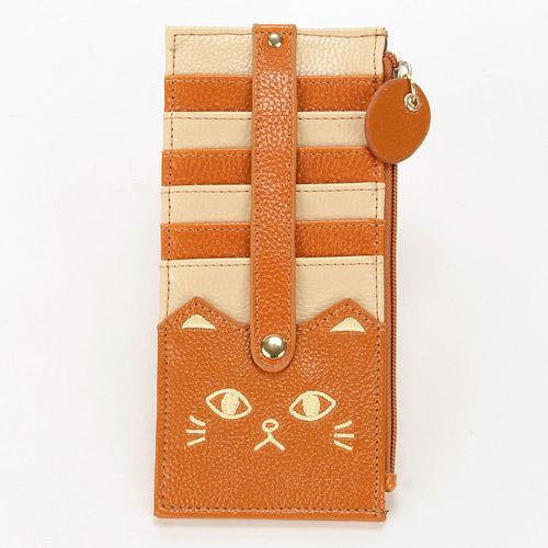 Cat Embroidery Double-Sided Card Case with Belt, Camel, Colorway 02