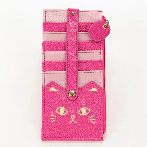 Cat Embroidery Double-Sided Card Case with Belt - Pink - Colorway 02