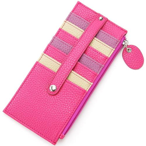 Colorful Double-Sided Card Case with Belt, Pink