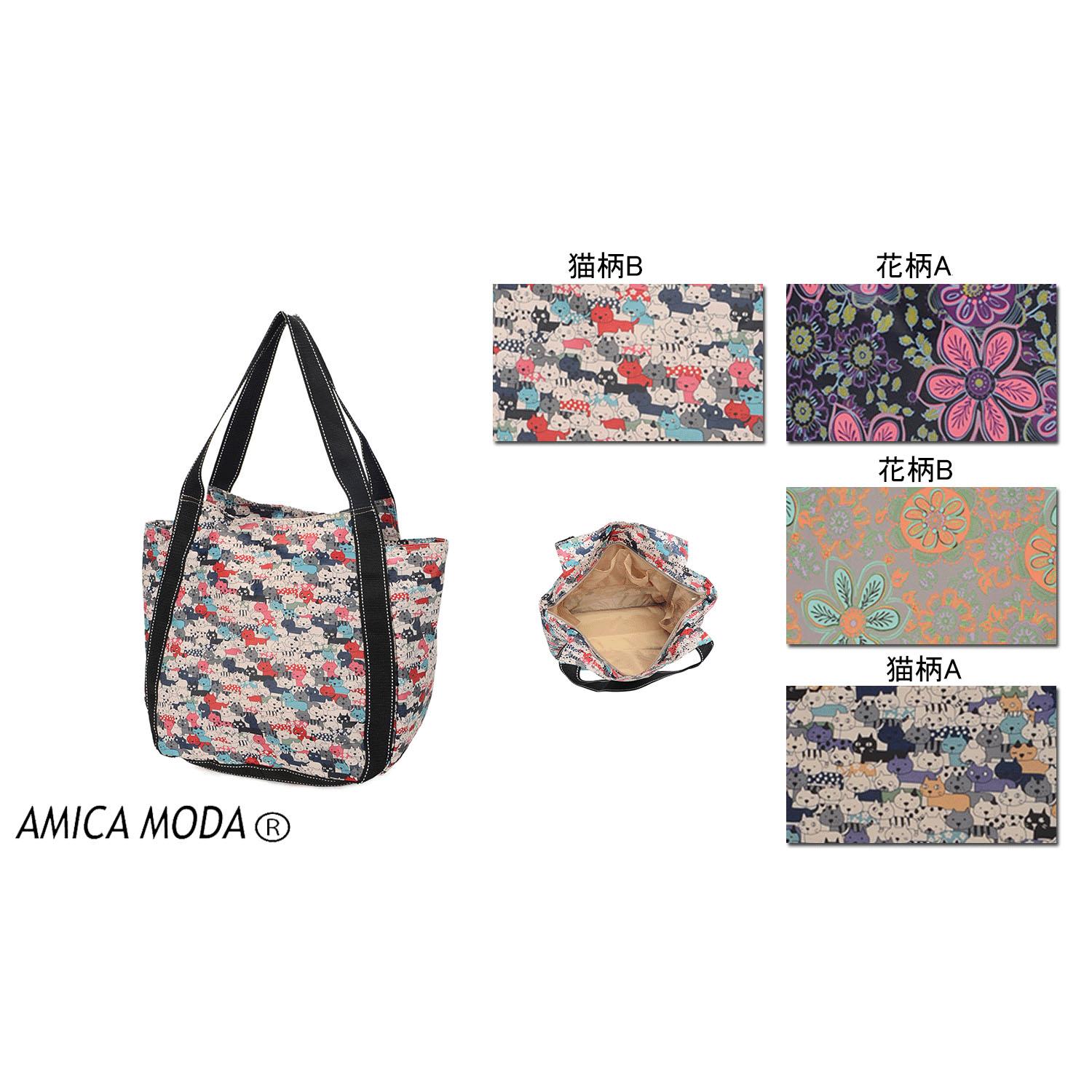 Cat & Flower Balloon Tote Bag - Black Floral Pattern A