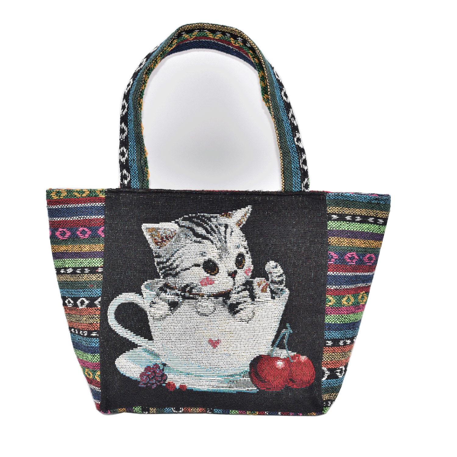 Cat Gobelin Boat-Shaped Tote Bag
