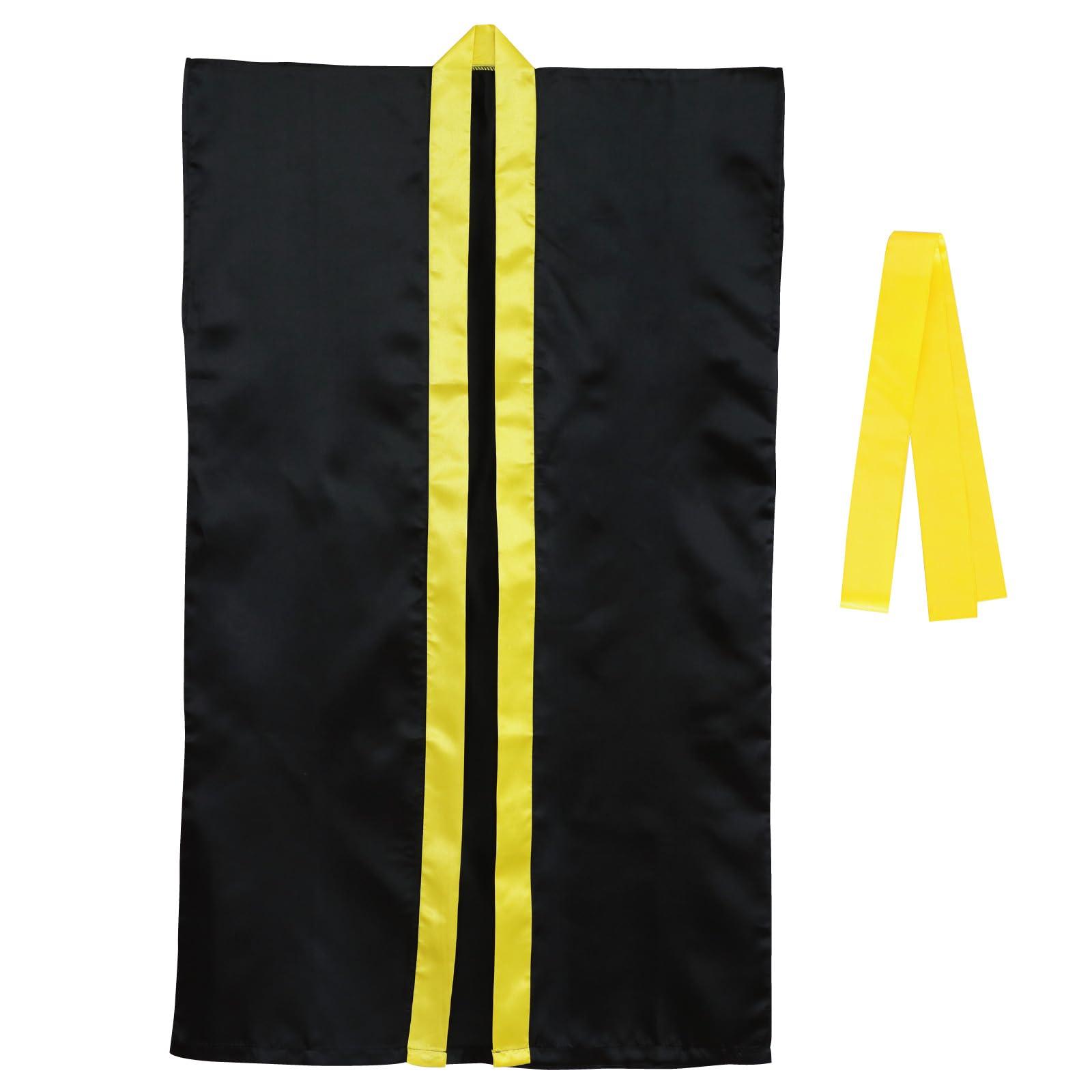 Artec Festival/Sports Day Happi Coat Satin Long Happi (with Headband) Black/Yellow Collar M Size (for Middle School to High School Students) 19092