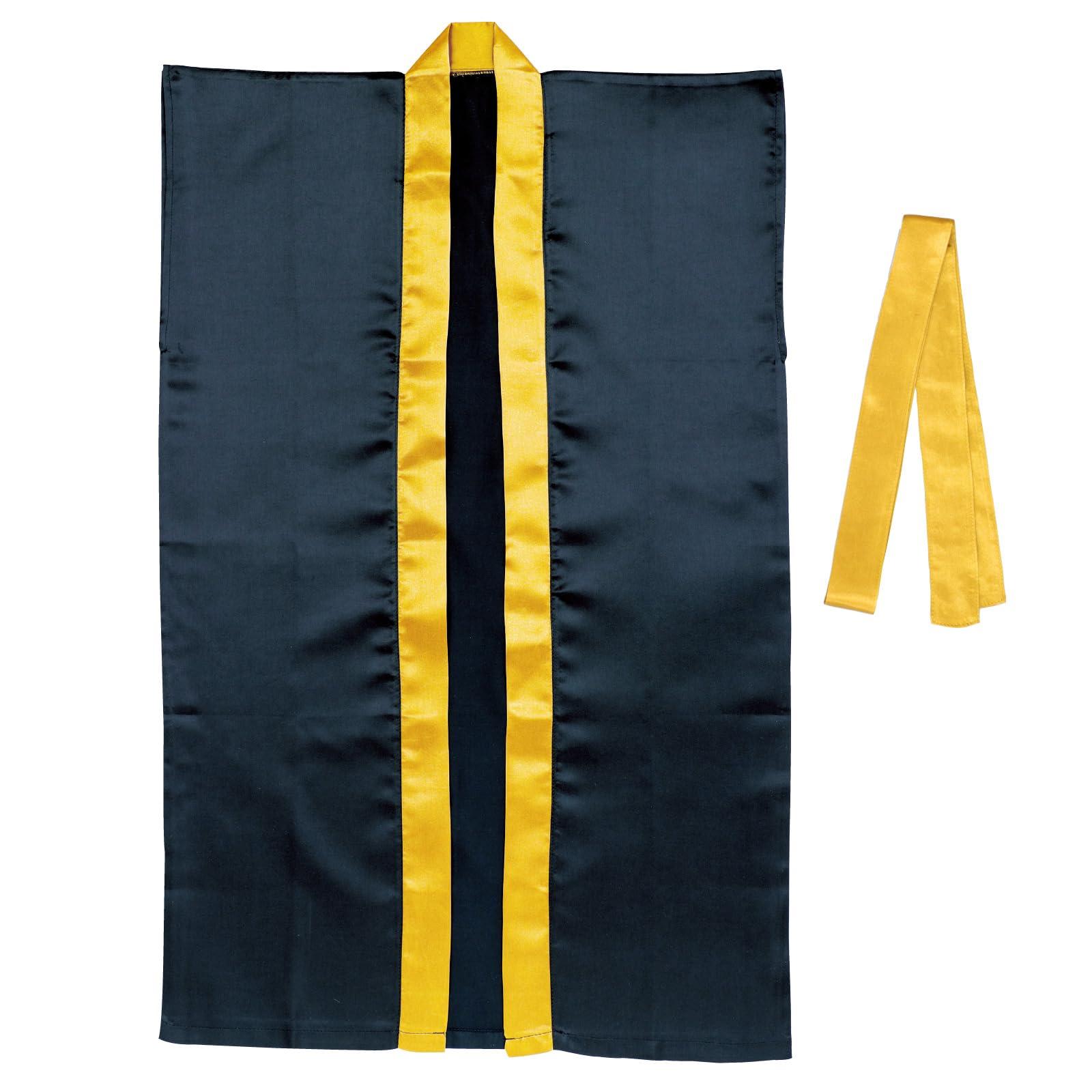 Artec Festival/Sports Day Happi Coat Satin Long Happi (with Headband) Black/Gold Collar M Size (for Middle School to High School Students) 19098
