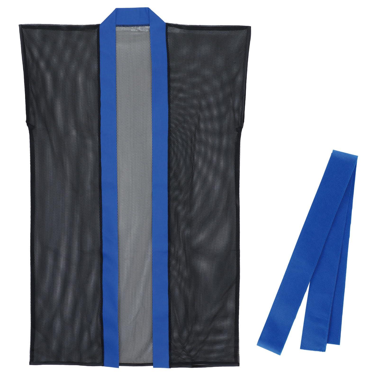 Artec Festival/Sports Day Happi Coat Mesh Long Happi (with Headband) Black/Blue Collar S Size (for Upper Elementary to Middle School Students) 19201