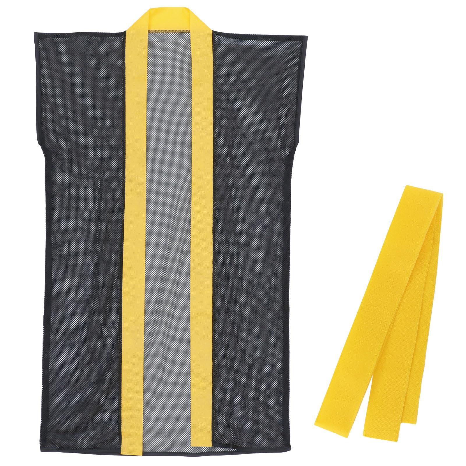 Artec Festival/Sports Day Happi Coat Mesh Long Happi (with Headband) Black/Yellow Collar S Size (for Upper Elementary to Middle School Students) 19202
