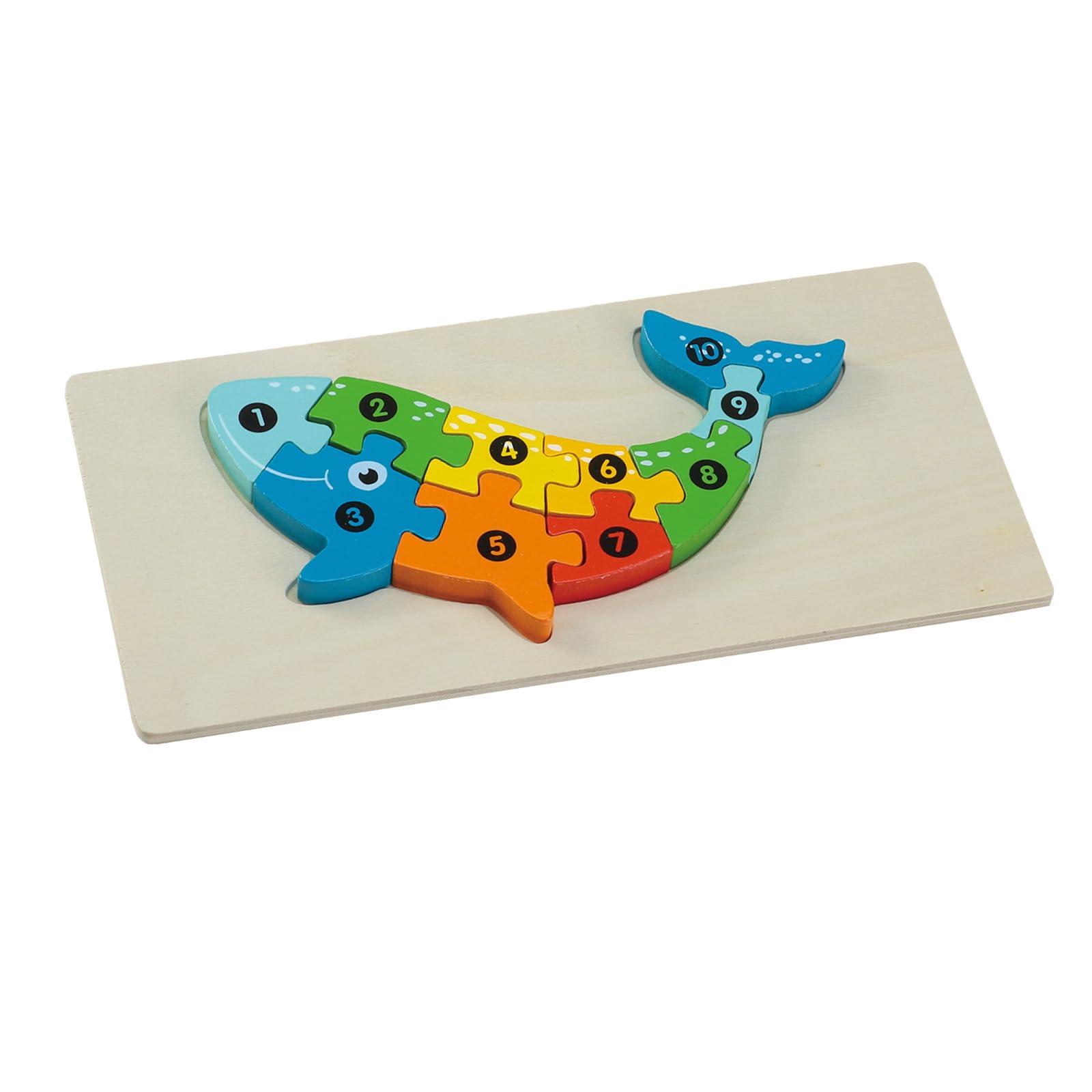 Wooden Number Puzzle Whale