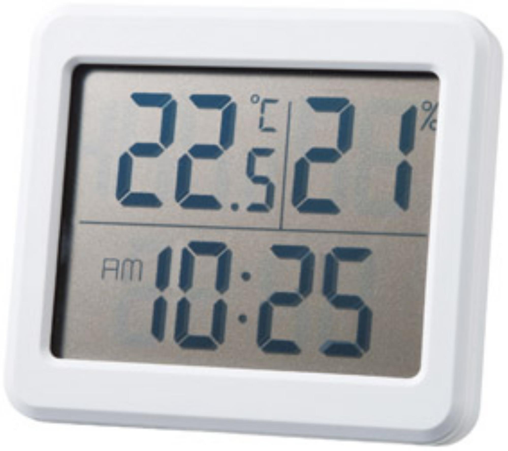 Easy-to-read digital thermometer and hygrometer Thin, lightweight, and compact 71×81×15mm Includes one button battery SP-35973