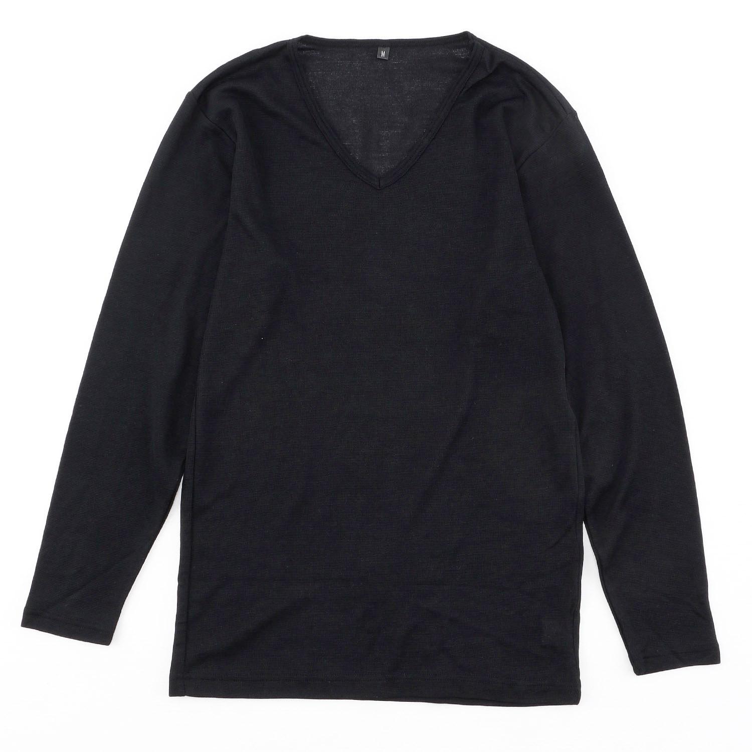 SeasonSwitch Long-Sleeve V-Neck Innerwear for Men, Black, L