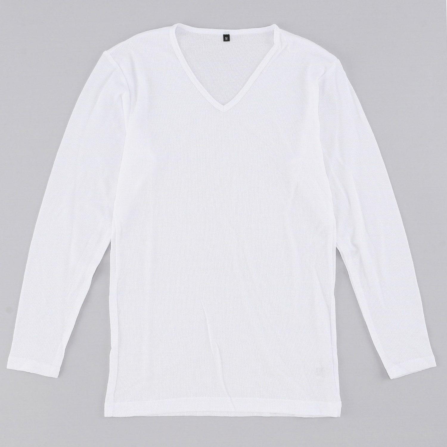 SeasonSwitch Long-Sleeve V-Neck Innerwear for Men White LL (2L)