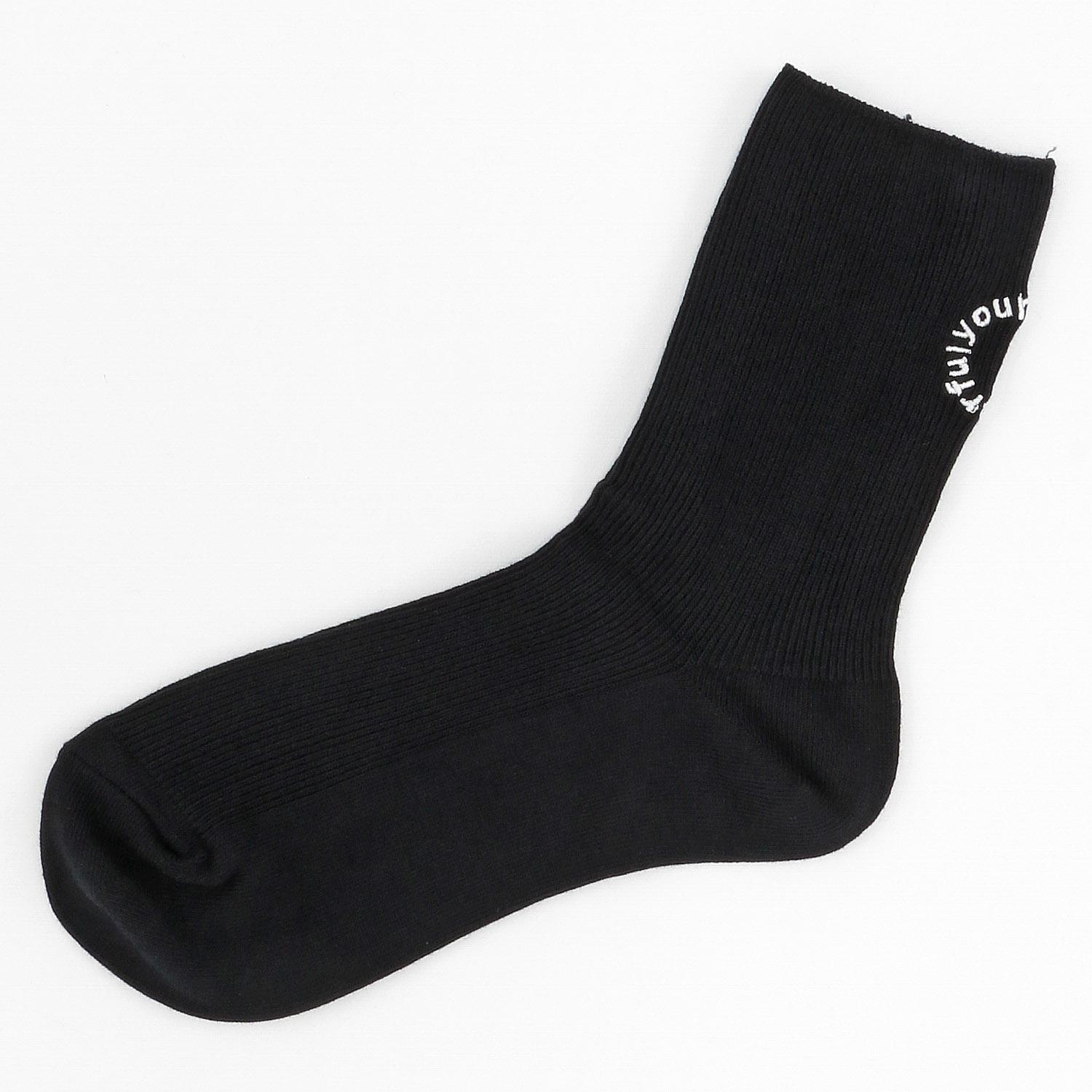 Japanese-made Rib-Back Embroidered High Crew-Length Socks