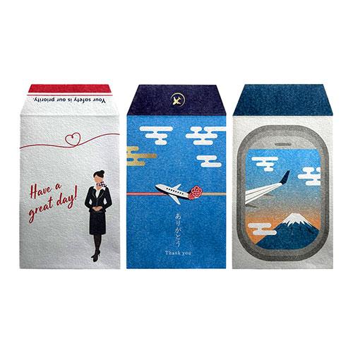 UKIMA Airline Pochibukuro Envelope Set (3 Sheets) - 3 Designs (Mt. Fuji, Mizuhiki, CREW) For Travel Enthusiasts, Aviation Fans, and Kids Who Love Airplanes Perfect for New Year's Money Gifts or Presents UKM-P81