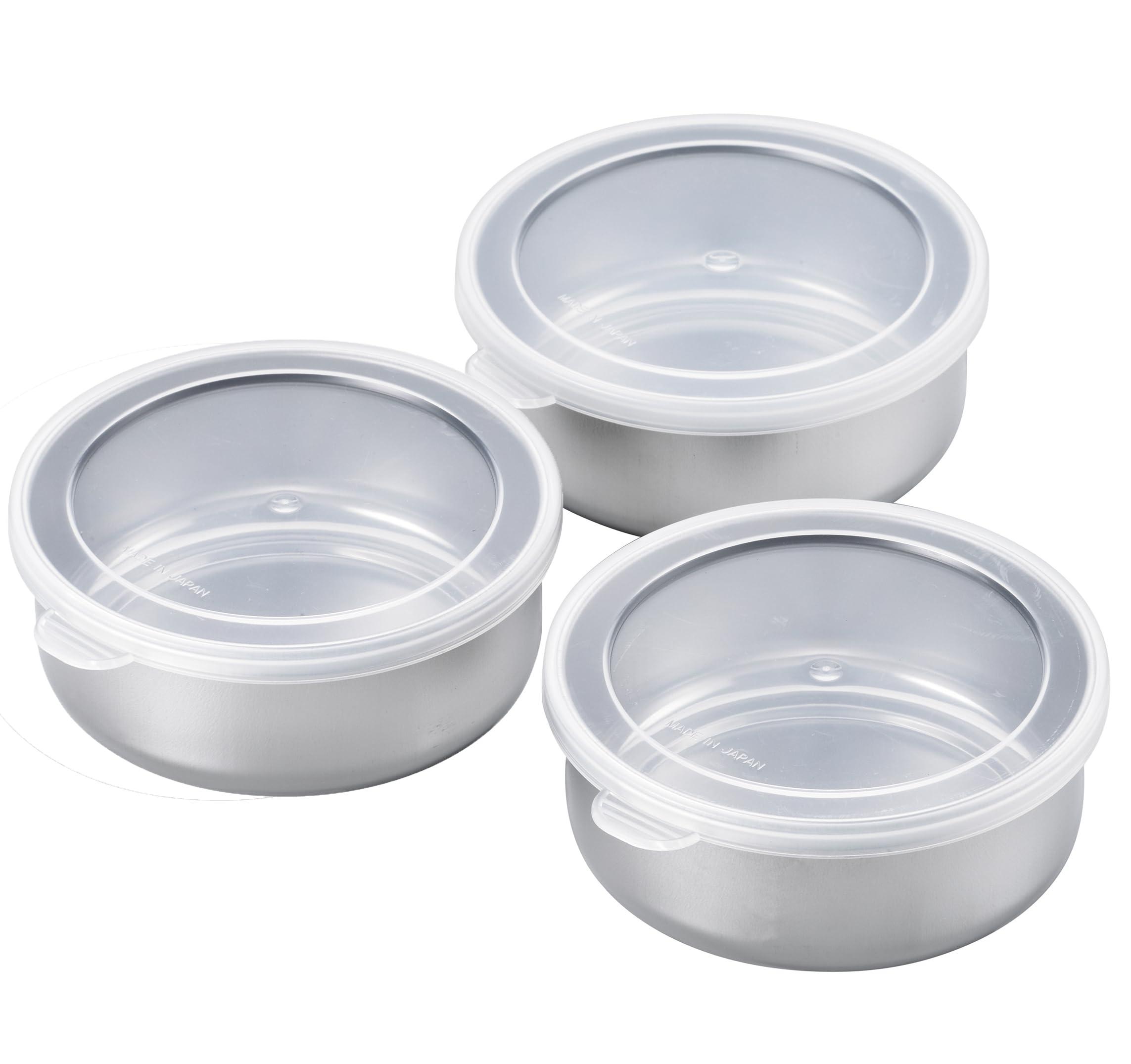 Stainless Steel Round Container Set with Lids (3-Piece) Compact Storage for Refrigerator 11.5×10.5×4.3cm CMY-03