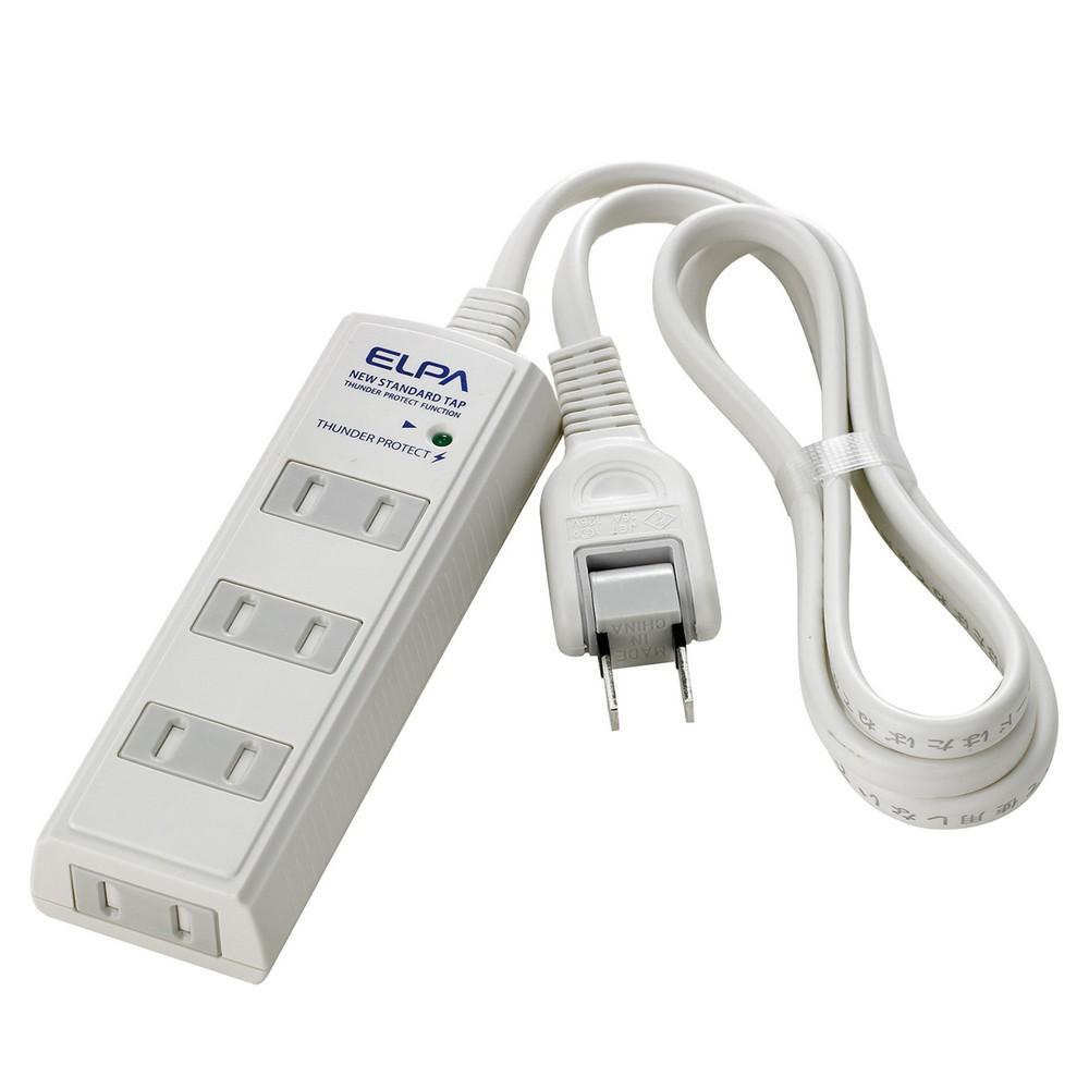 ELPA Corded Tap Surge Protector Outlet Extension Cord Lightning Resistant 4-Outlet 1m White Swing Plug WBT-4010SBN(W)