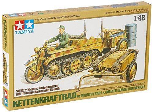 TAMIYA 1/48 Military Miniature Series No.02 German Army Kettenkrad Towing Set with Infantry Cart Goliath Plastic Model 32502
