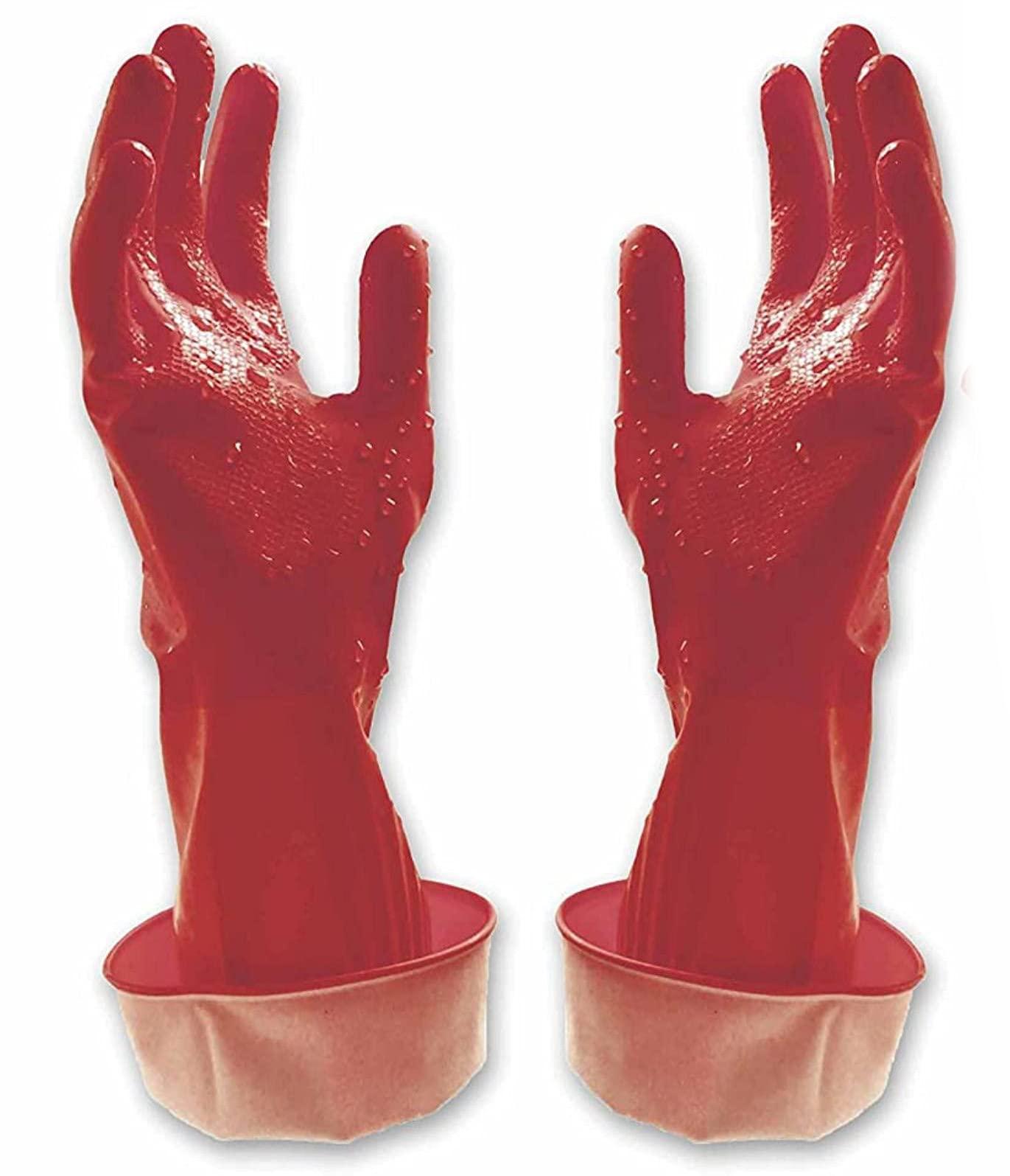 Fuji Sho Rubber Gloves for Preventing Water Drips Effectively Catch Water Droplets For Bathroom, Wall, and Kitchen Cleaning Size M, Red F20823