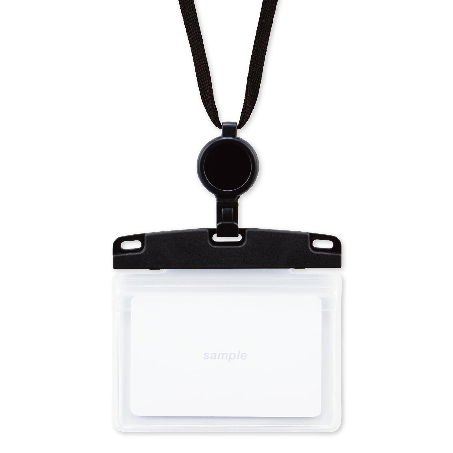 Open Industry Hanging Name Tag Reel Type Soft Type Horizontal Business Card Size Holds 2 Cards Black NL-27P-BK 1 piece