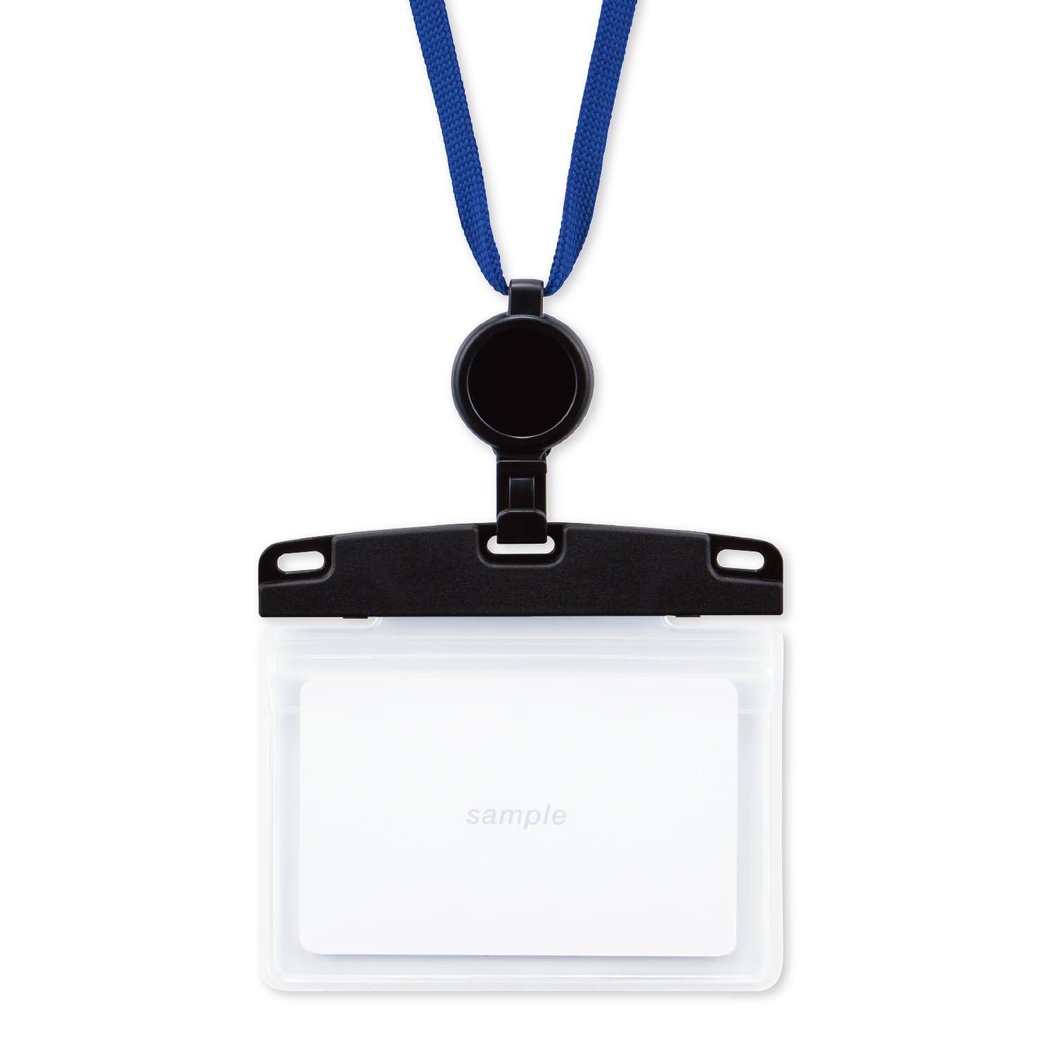 Open Industry Hanging Name Tag Reel Type Soft Type Horizontal Business Card Size Holds 2 Cards Blue NL-27P-BU 1 Piece