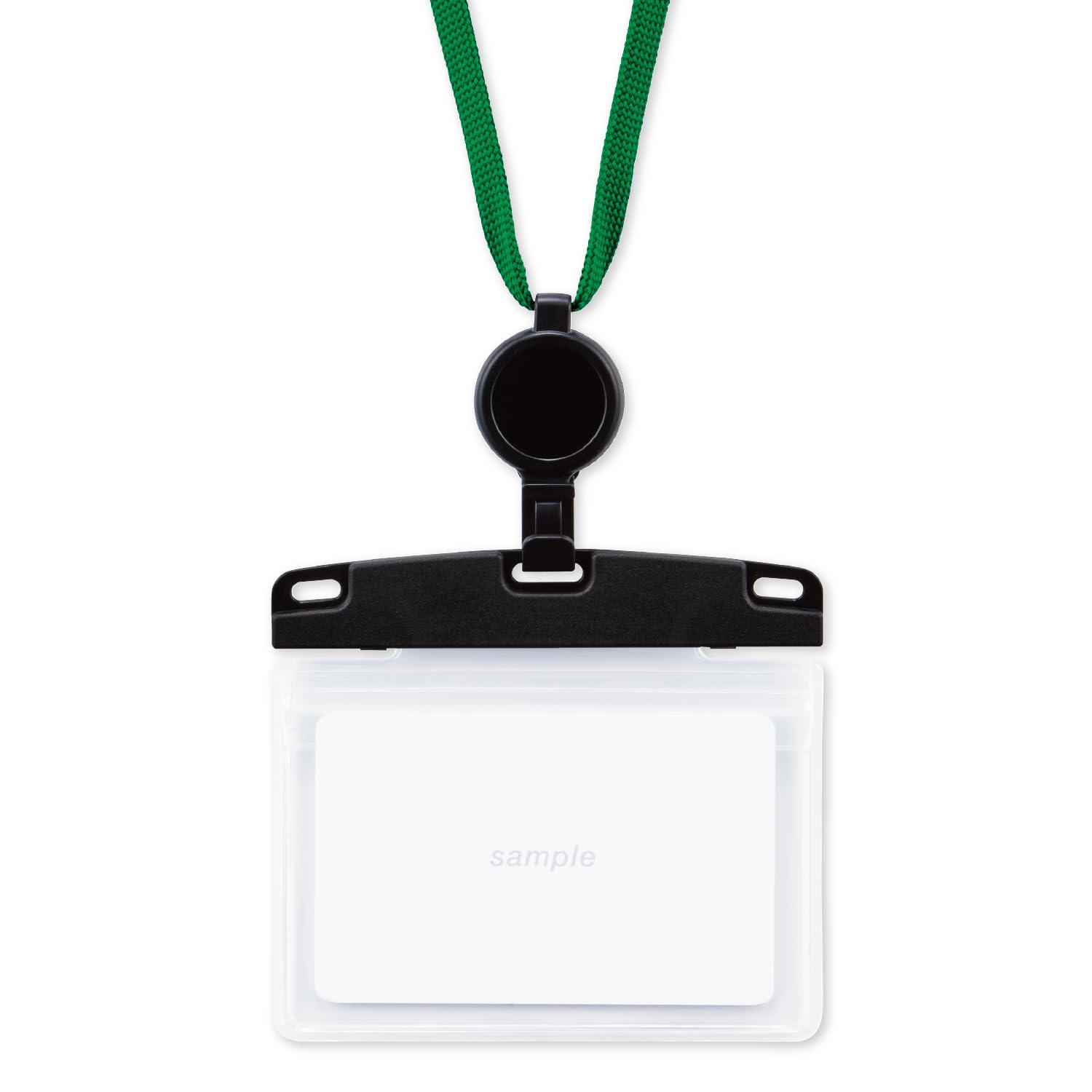 Open Industry Hanging Name Tag Reel Type Soft Type Horizontal Business Card Size Holds 2 Cards Green NL-27P-GN 1 Piece