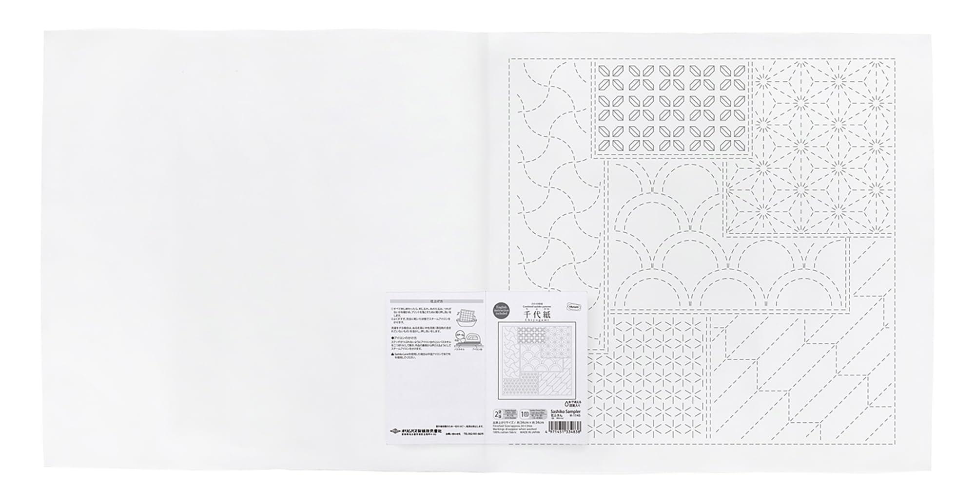 Olimpas Silk-Woven Sashiko Flower Dishcloth Fabric Pack Chiyogami (White) H-1145