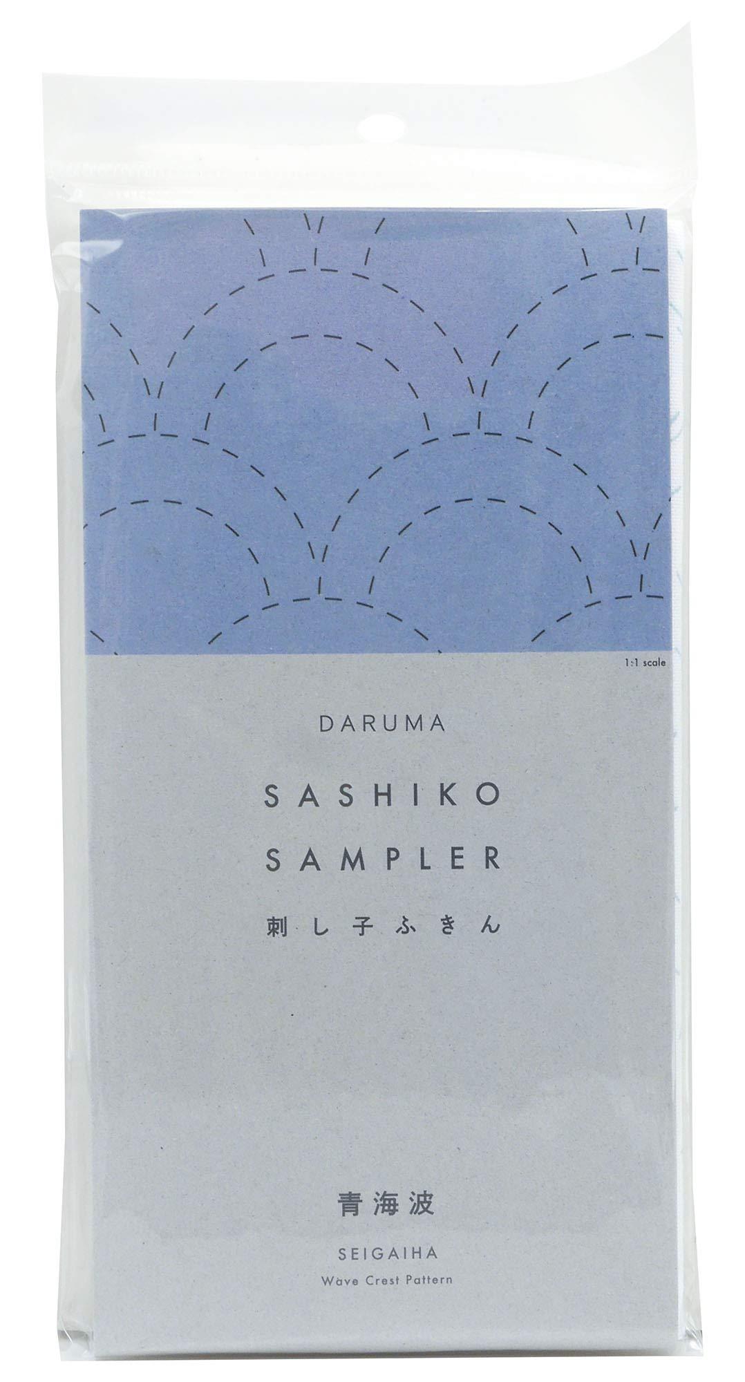 Daruma Sashiko Dishcloth, White, Patterned Stitching (Traditional Design)
