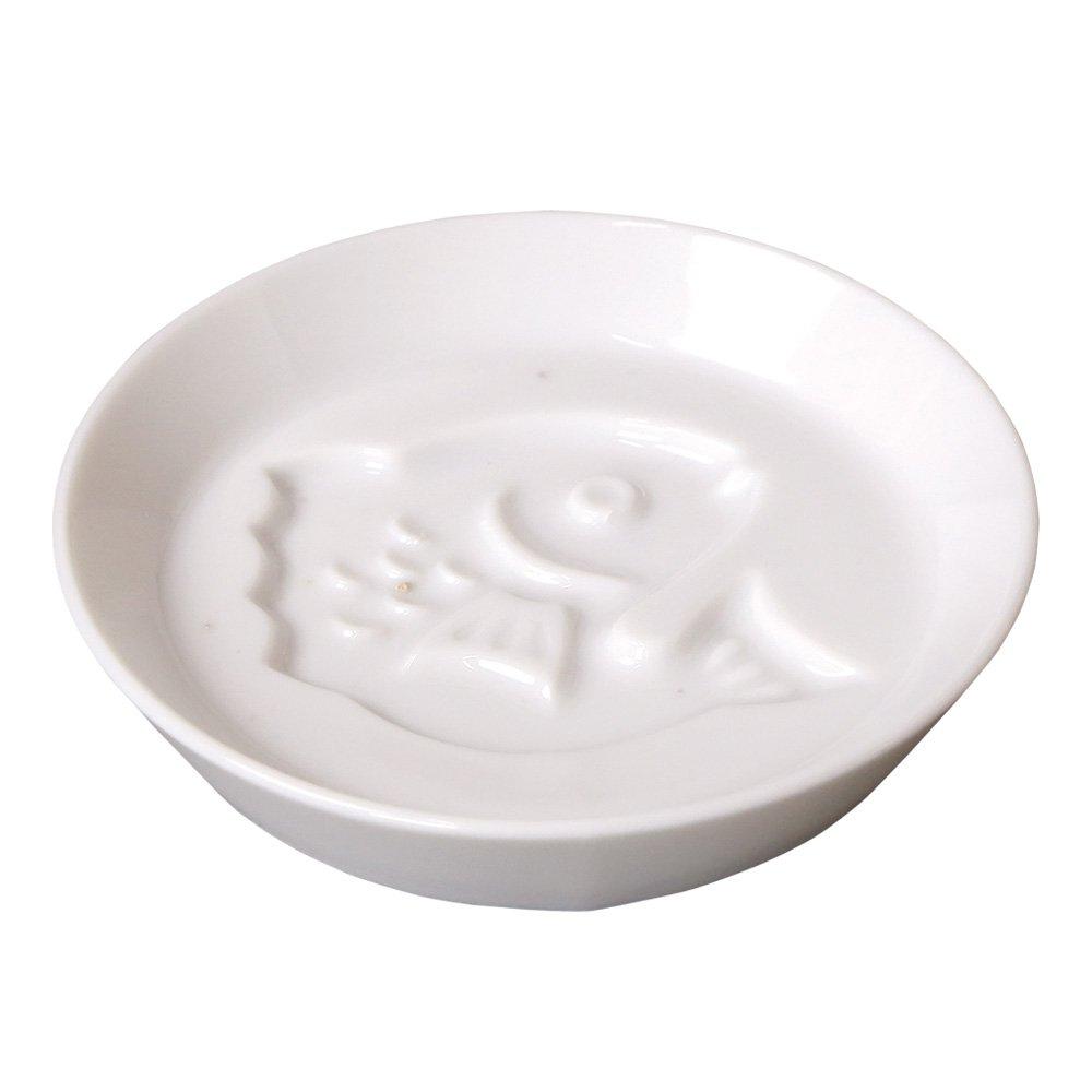 Yamaco Yumi Commercial Use White Porcelain Patterned Soy Sauce Dish - Sea Bream yamaco26231