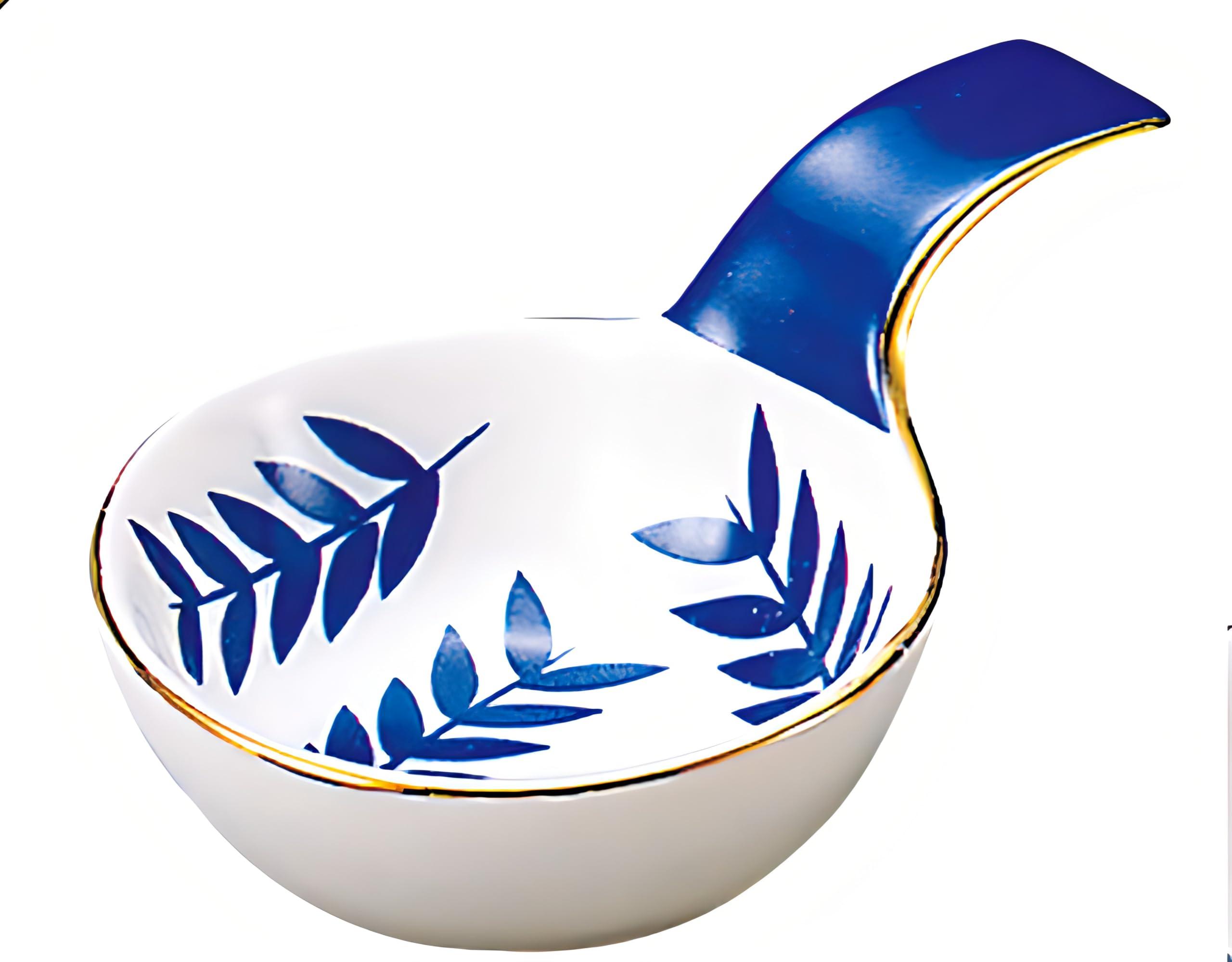 Yamaco Yumi Commercial Use Ceramic Mini Ladle with Condiment Holder, Grass Pattern yamaco26609