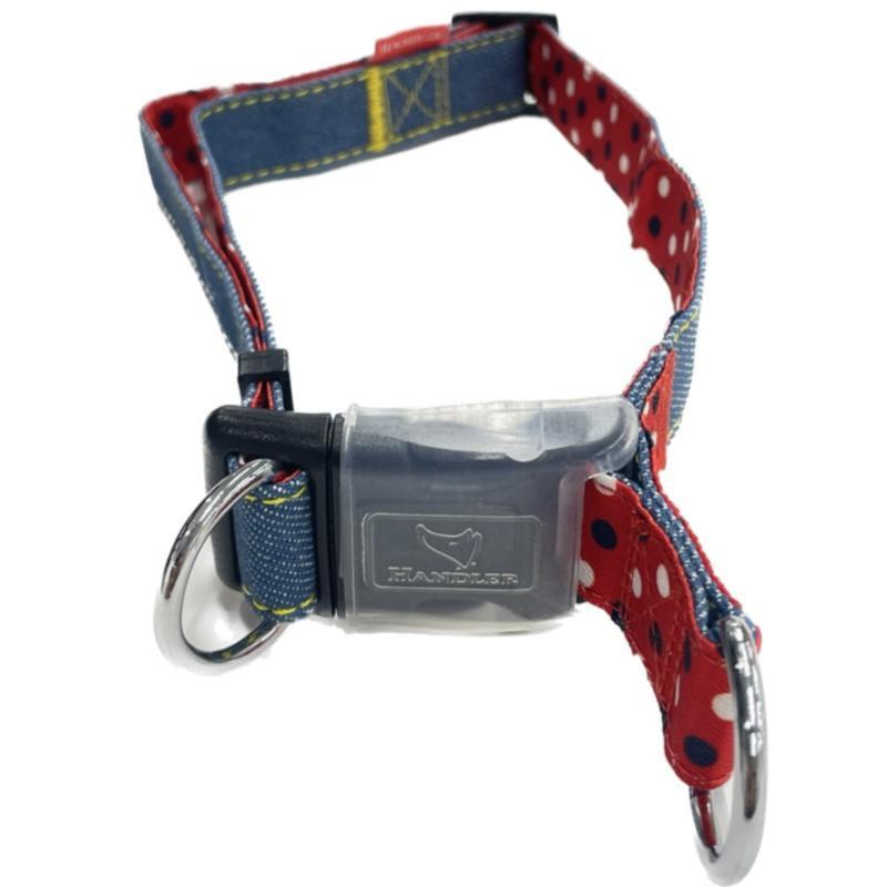 Handler Everyday Double D-Ring Collar Dot Denim for Medium Dogs Red