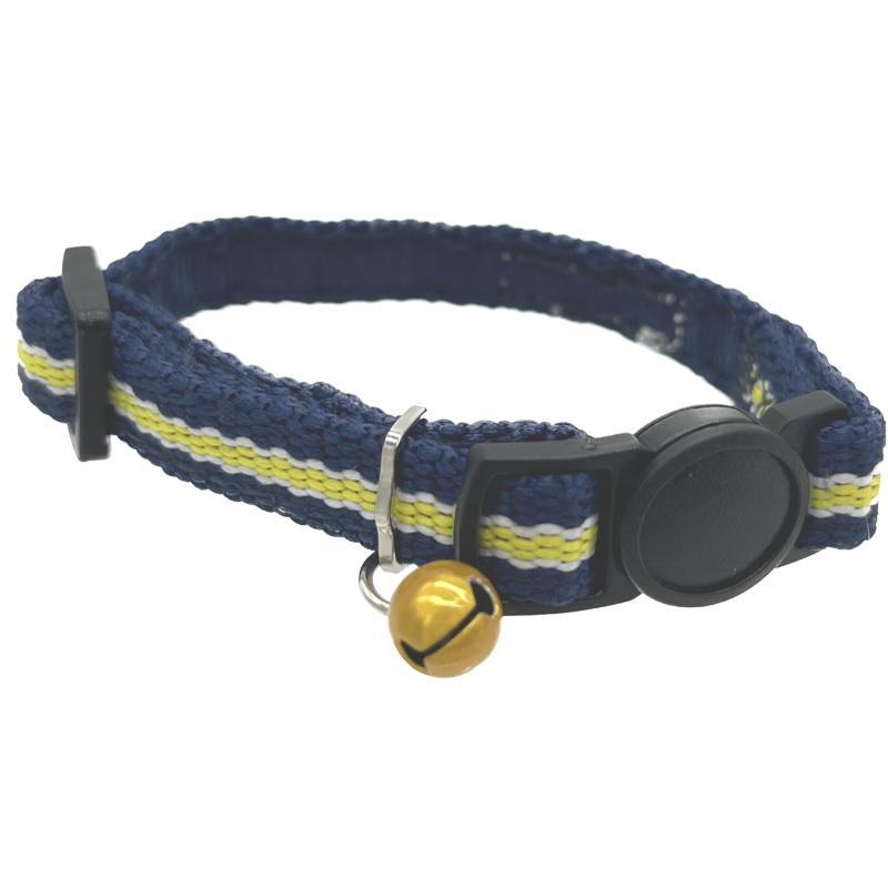 Nekomote Safety Release Feature Reflective Bell Collar Stripe Mini Cat Size Yellow × Navy
