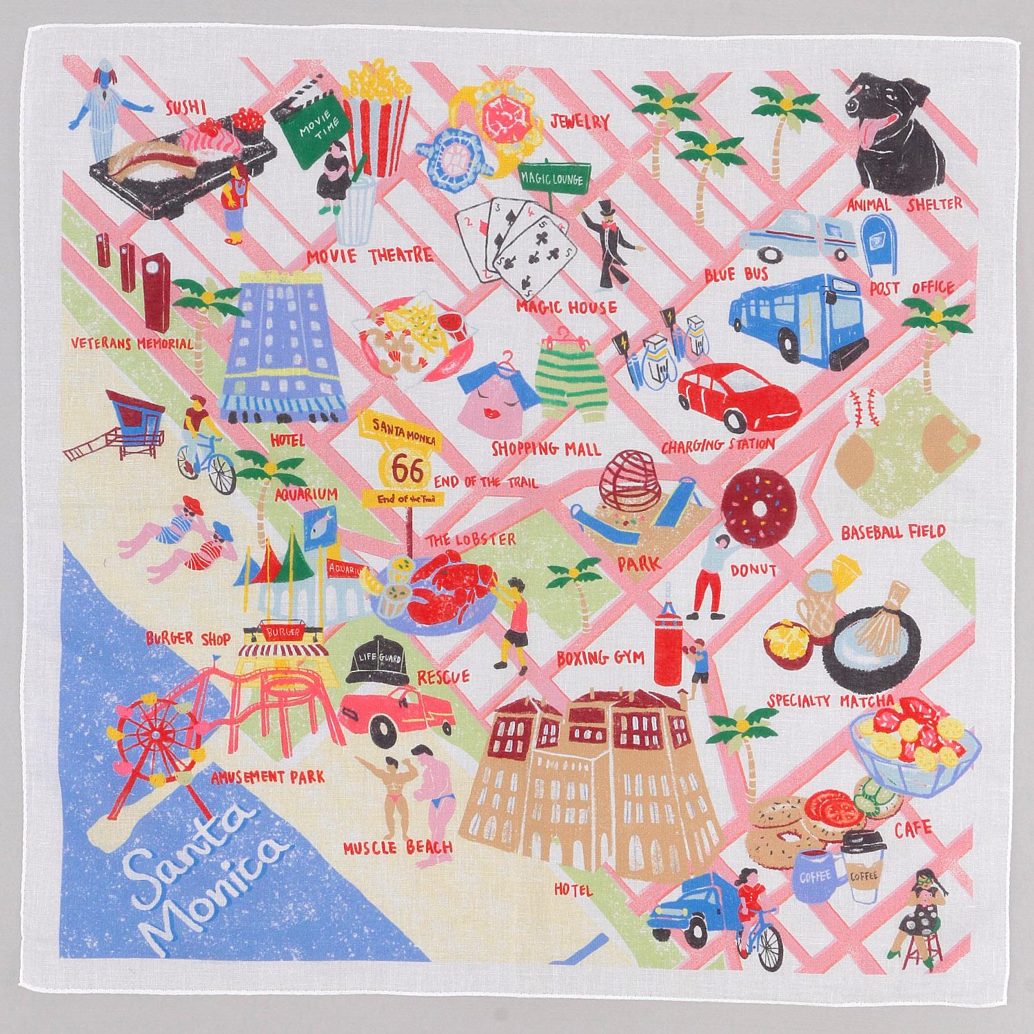 CHIZUTABI 58cm Large Handkerchief: Santa Monica Amusement Park