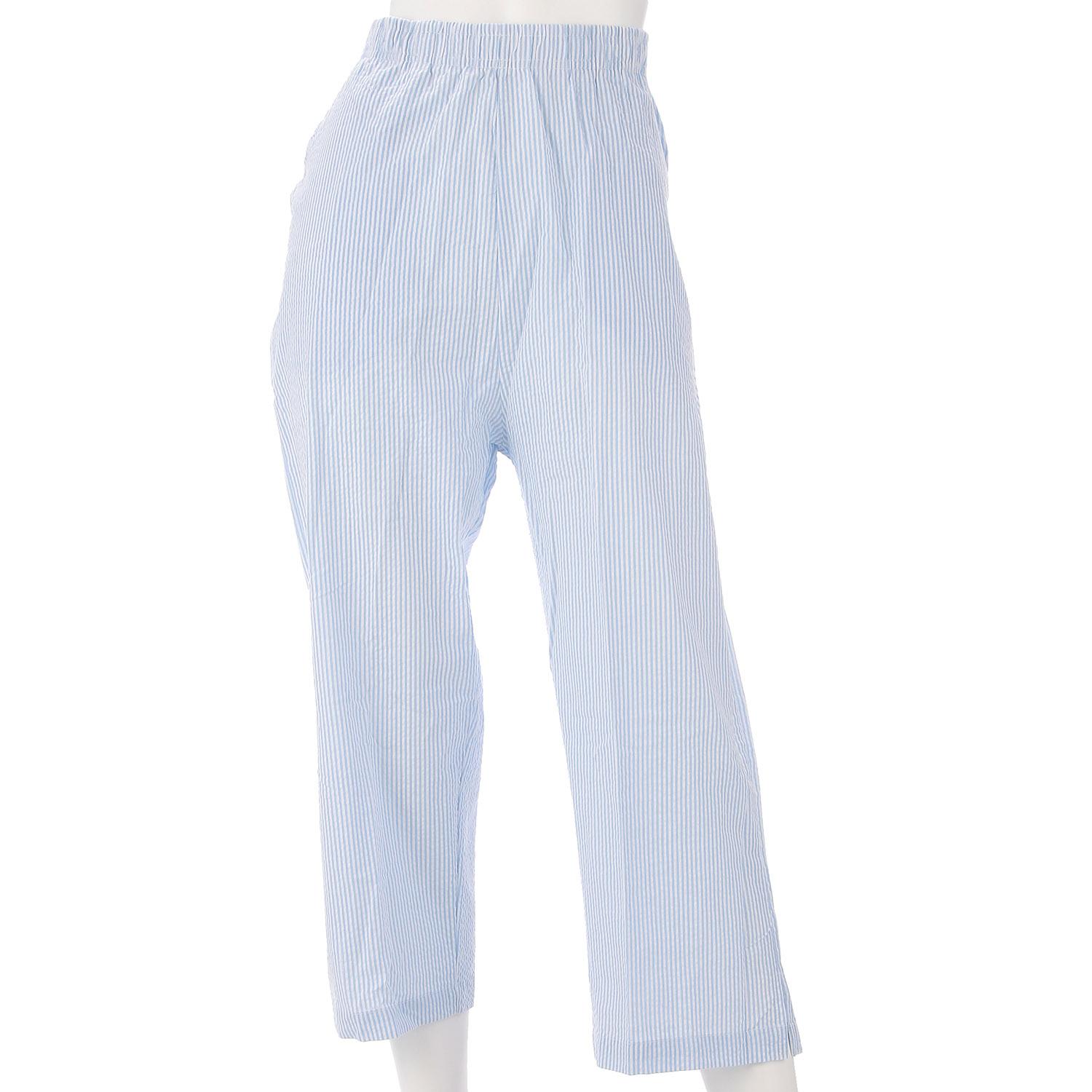 100% Cotton Relaxed-Fit Pants Stripe Pattern 7/8 Length