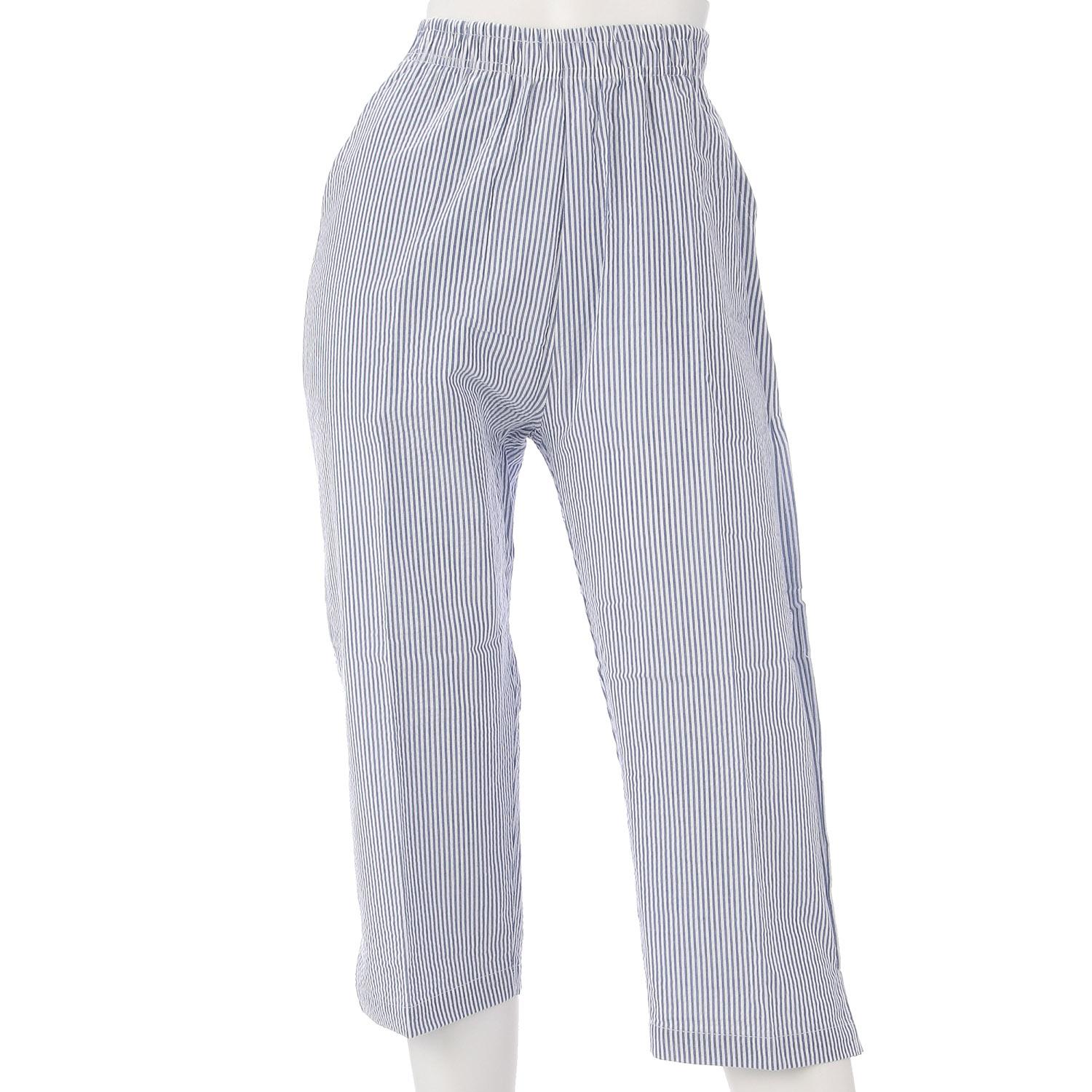 100% Cotton Relaxed-Fit Pants Stripe Pattern 7/8 Length
