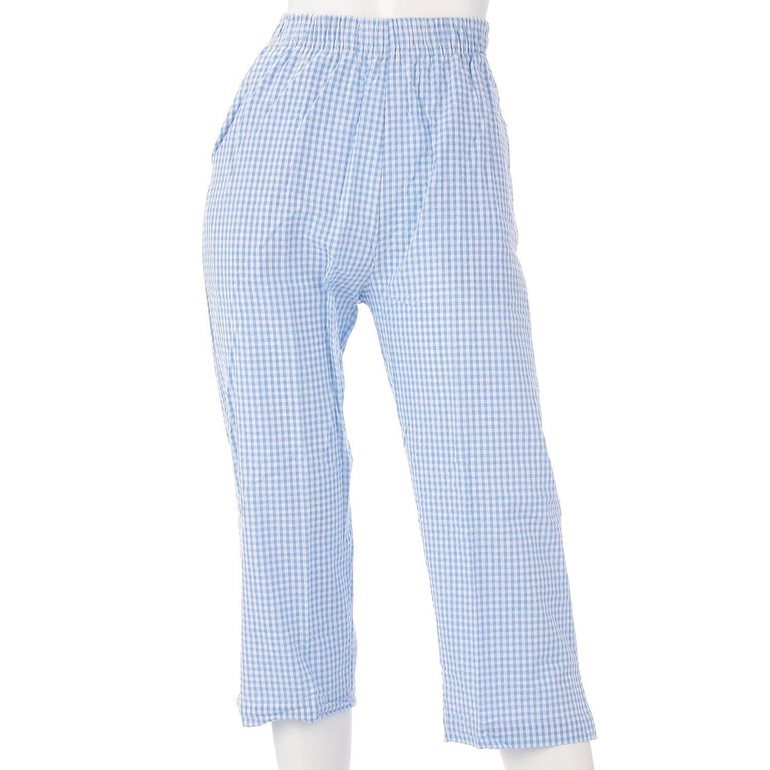 100% Cotton Relaxed-Fit Pants Gingham Check 7/8 Length
