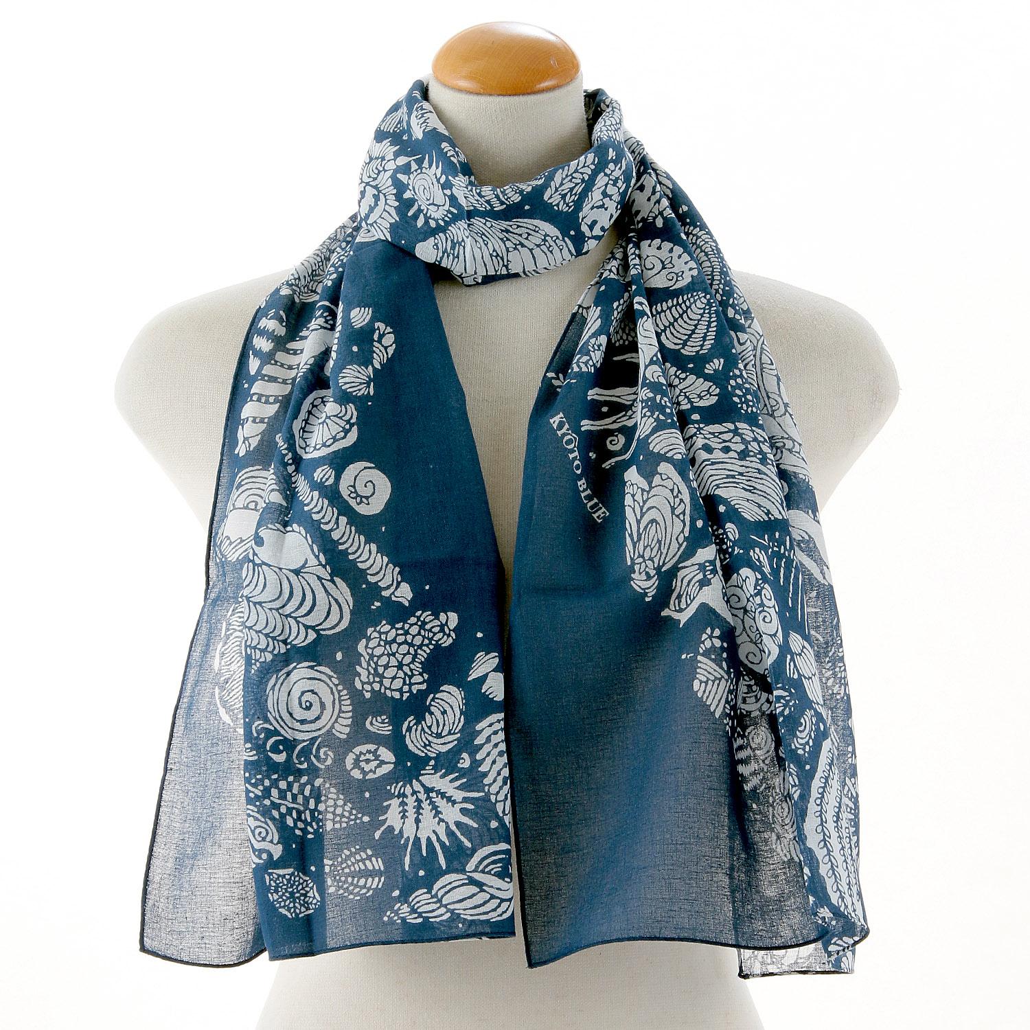 Made in Japan KYOTO BLUE Gauze Handkerchief 03 Shell Pattern