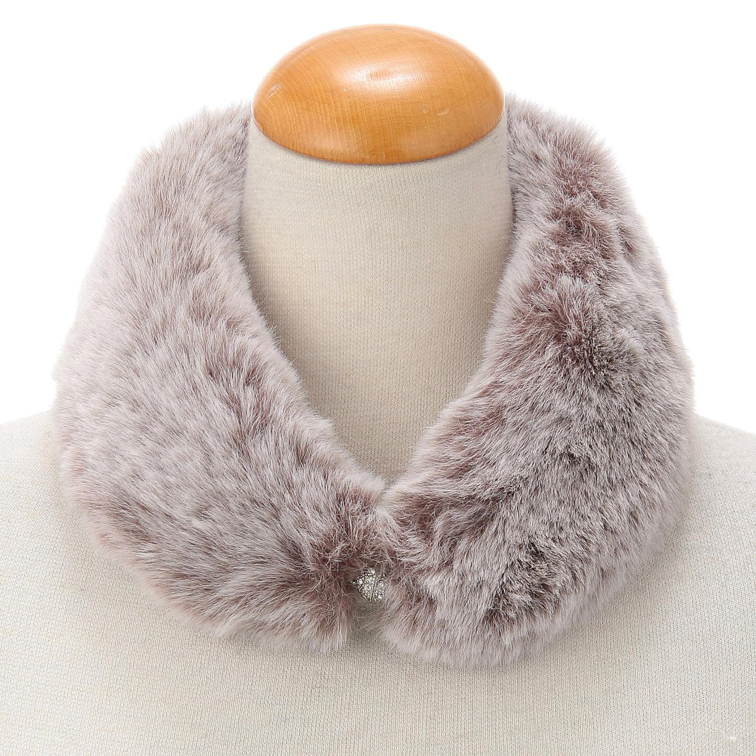 Faux Fur Top Mini Scarf with Magnet - 23 Mocha Brown