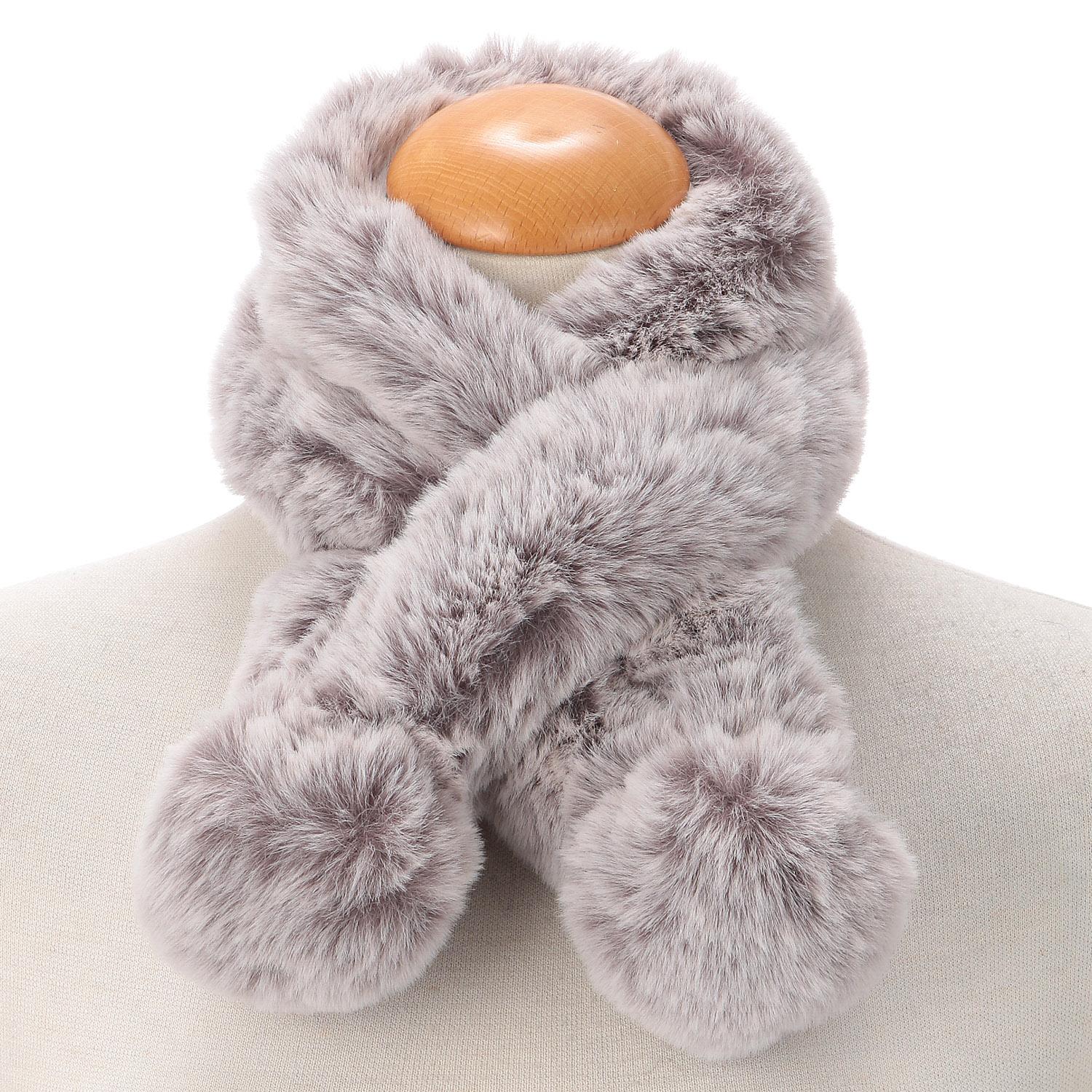 Faux Fur Top Double-Layer Muffler - Greige