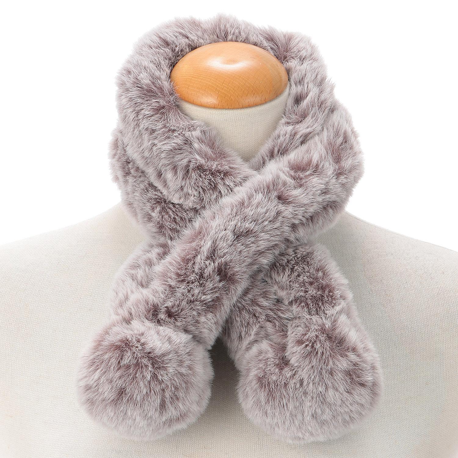 Faux Fur Top Double-Layer Muffler, Mocha Brown