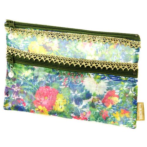 Organza Two-Tier Zipper Flat Pouch 13 Green