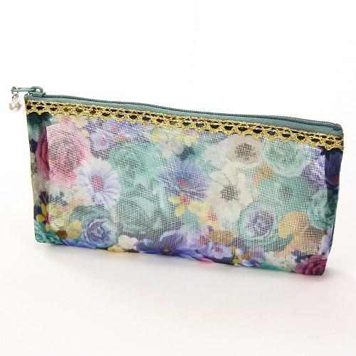 Gold Tape Mesh Pouch, Horizontal Type 16, Blue