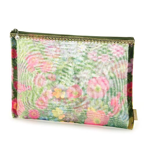 Gold Tape Mesh Flat Pouch Large 04 Dark Green