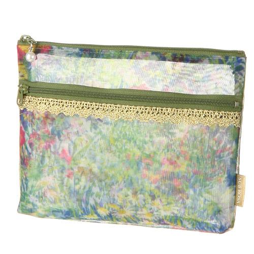 Gold Tape Mesh Pouch with Front Zipper Pocket 13 Forest Green