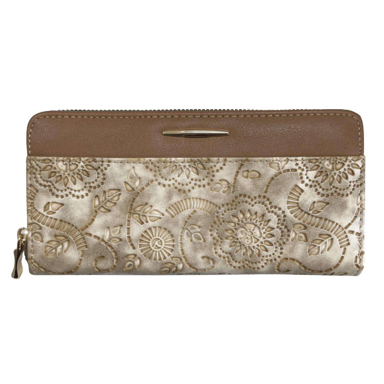 Floral Embossed Round F Long Wallet