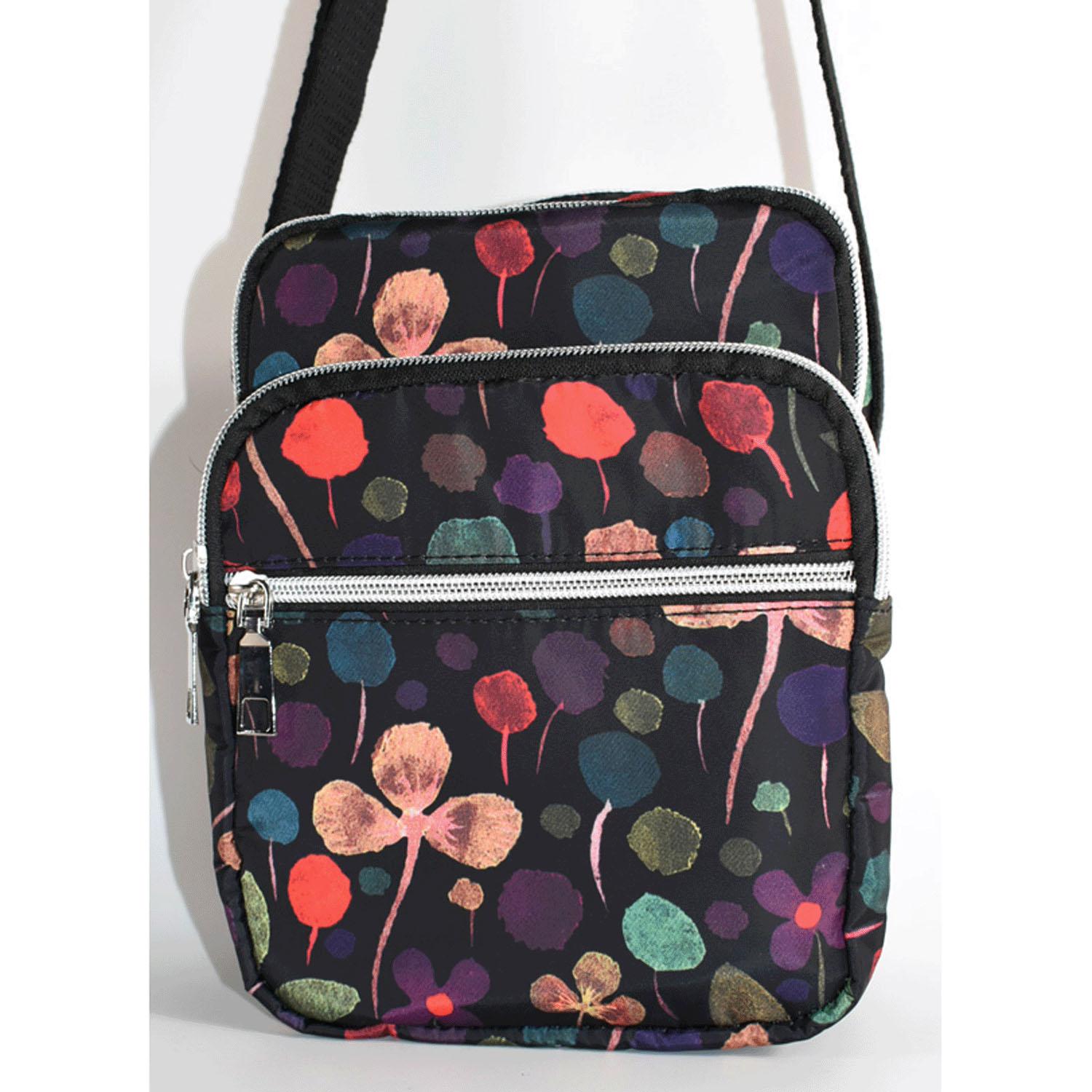 Floral Print Vertical Shoulder Bag - Black - Nordic Flowers