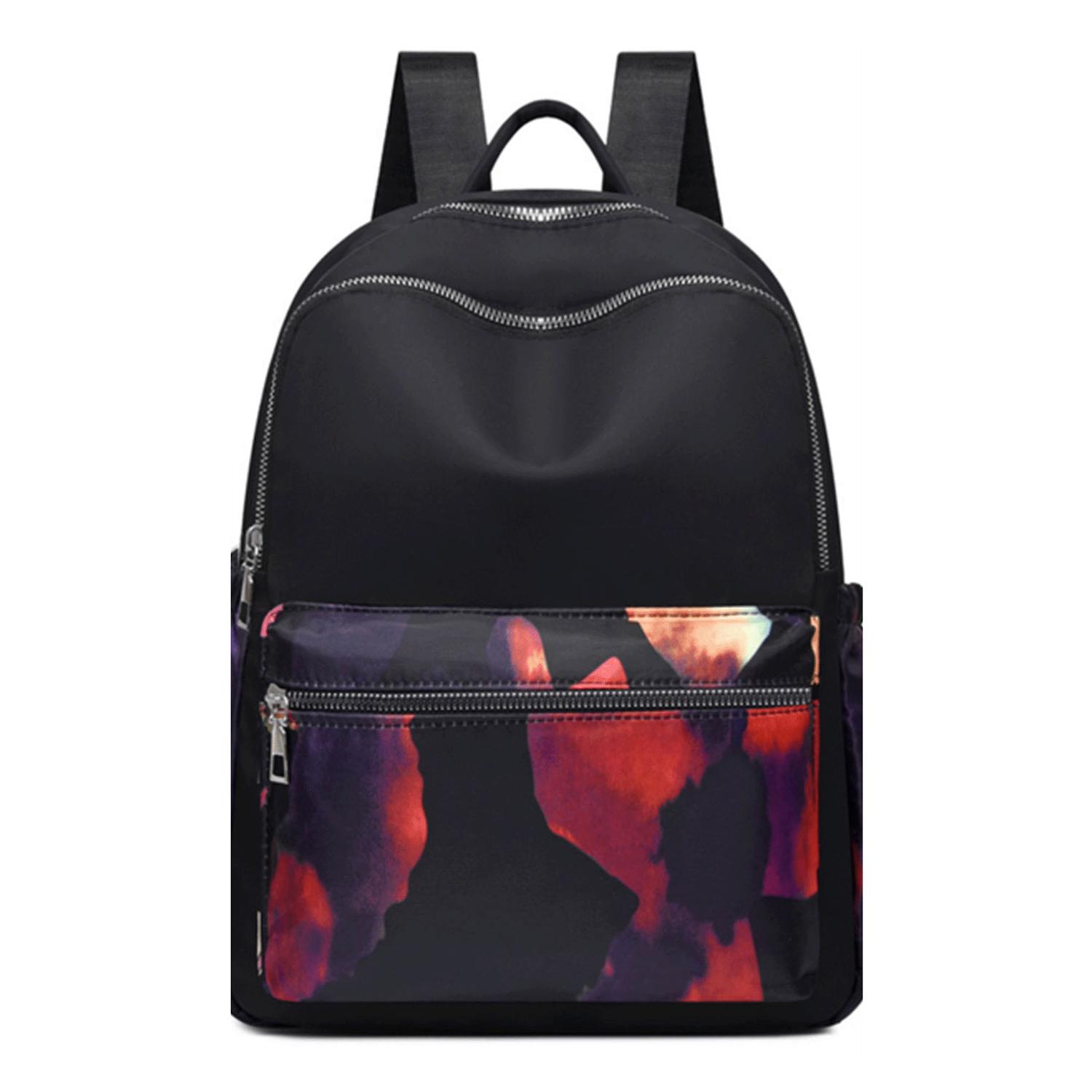 Solid × Patterned Print Backpack - Black Safflower