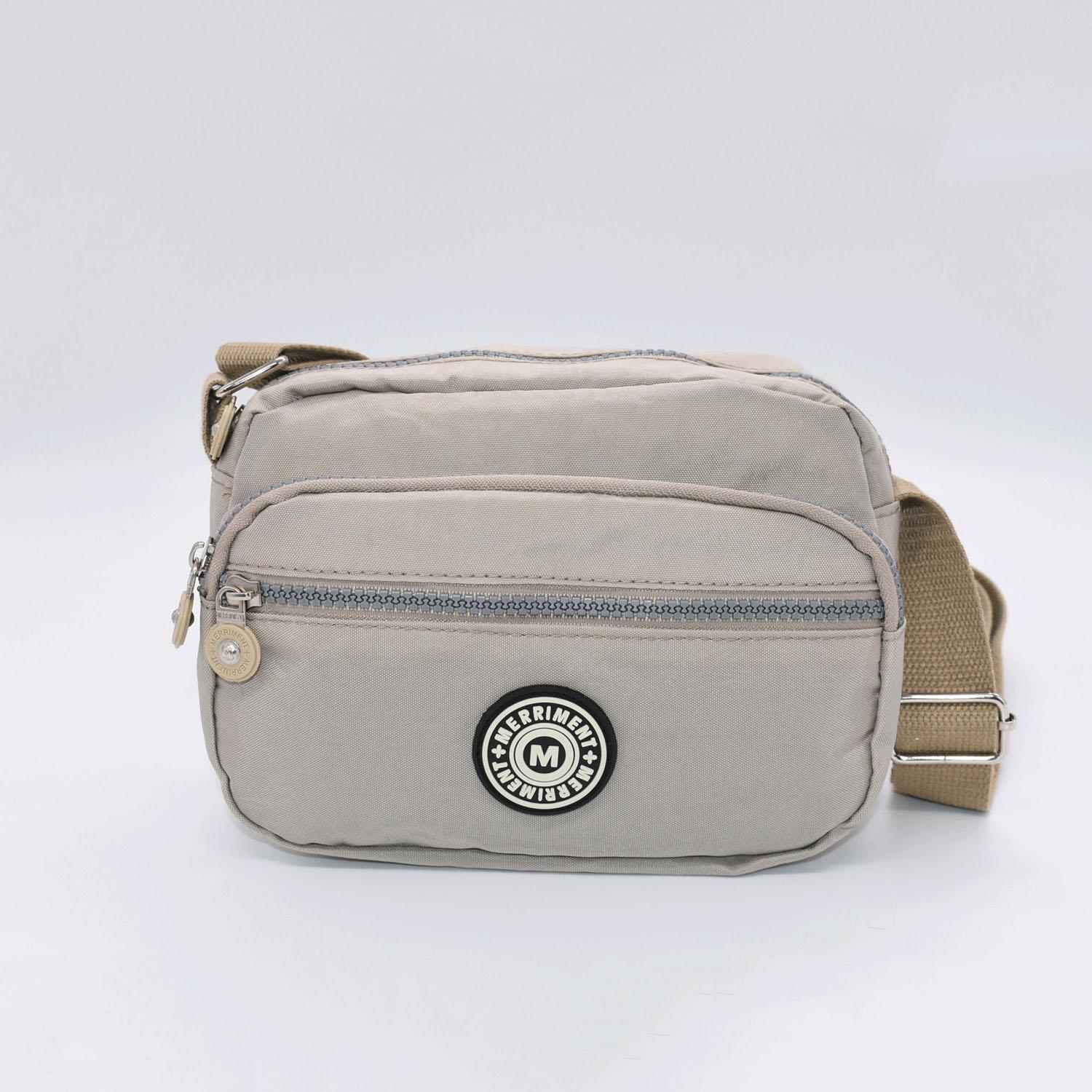 MERRIMENT Lightweight Nylon Shoulder Bag with Ample Pockets - Beige