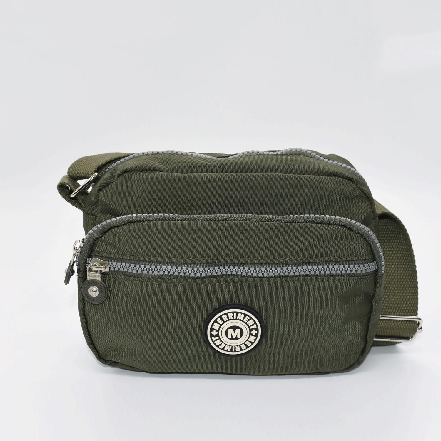 MERRIMENT Lightweight Nylon Shoulder Bag with Multiple Pockets - Green