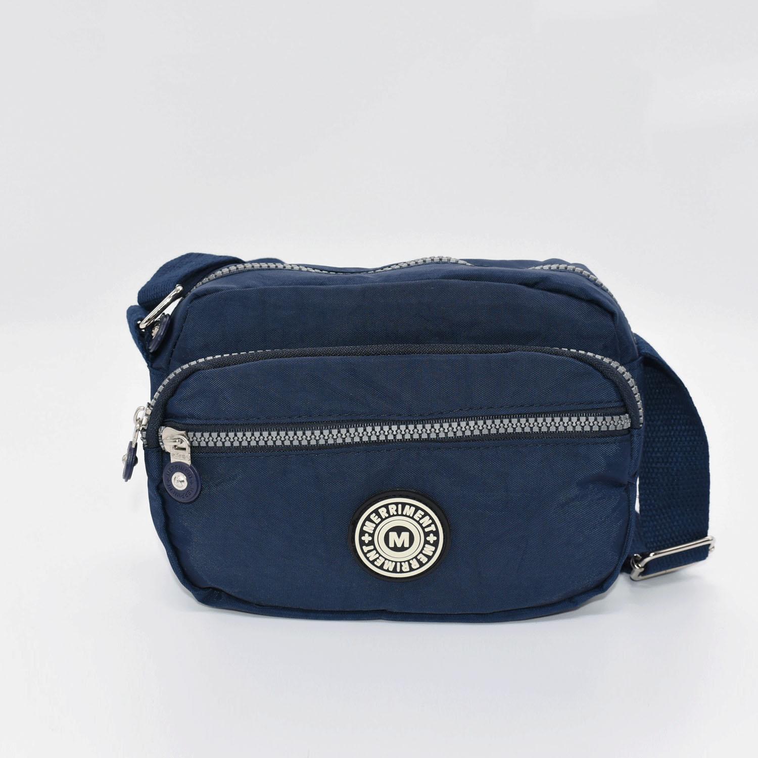MERRIMENT Lightweight Nylon Shoulder Bag with Ample Pockets - Navy