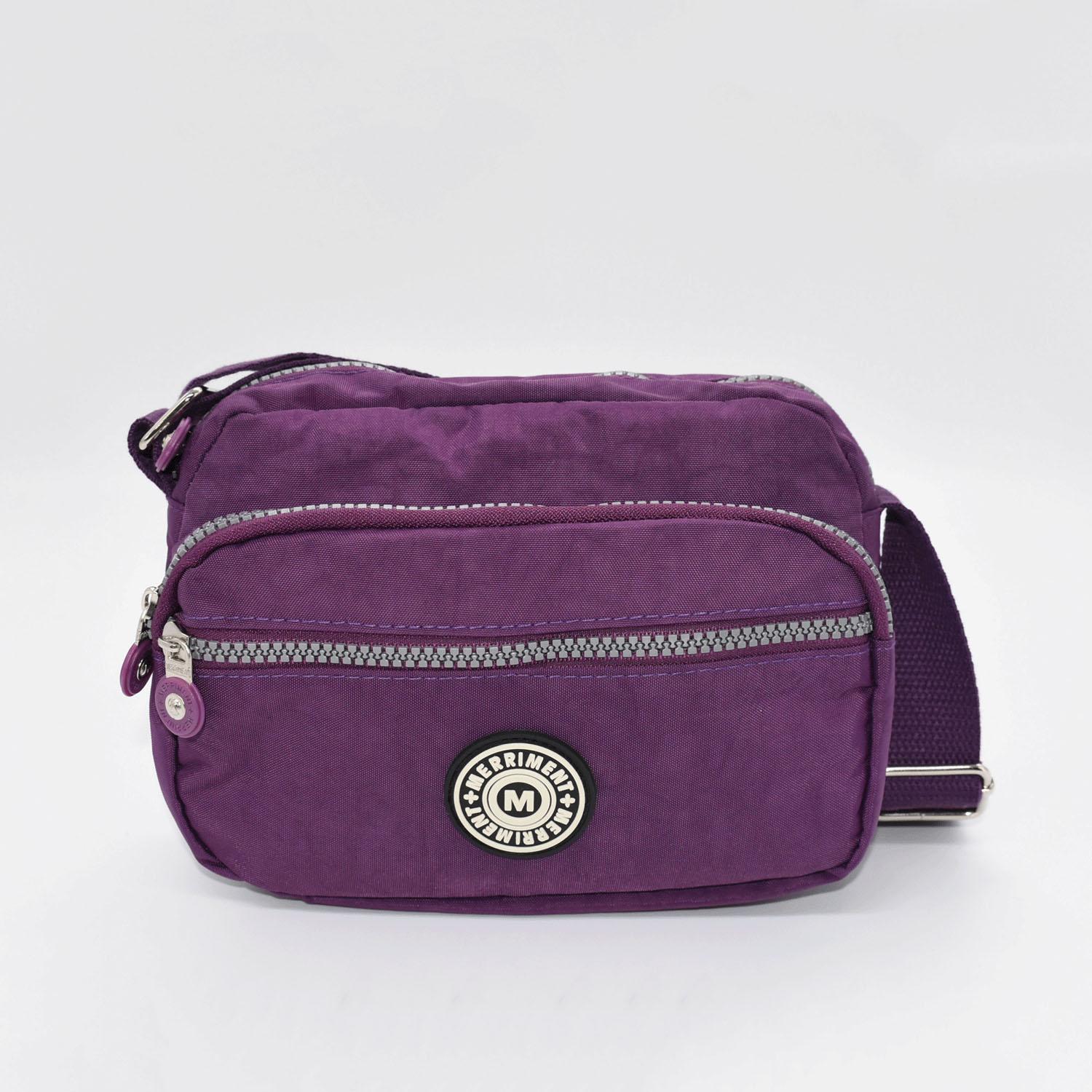 MERRIMENT Lightweight Nylon Shoulder Bag with Ample Pockets - Purple