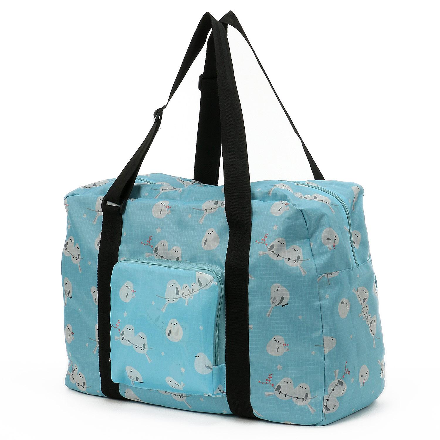 Long-tailed Tit Pattern Compact Boston Bag - Light Blue