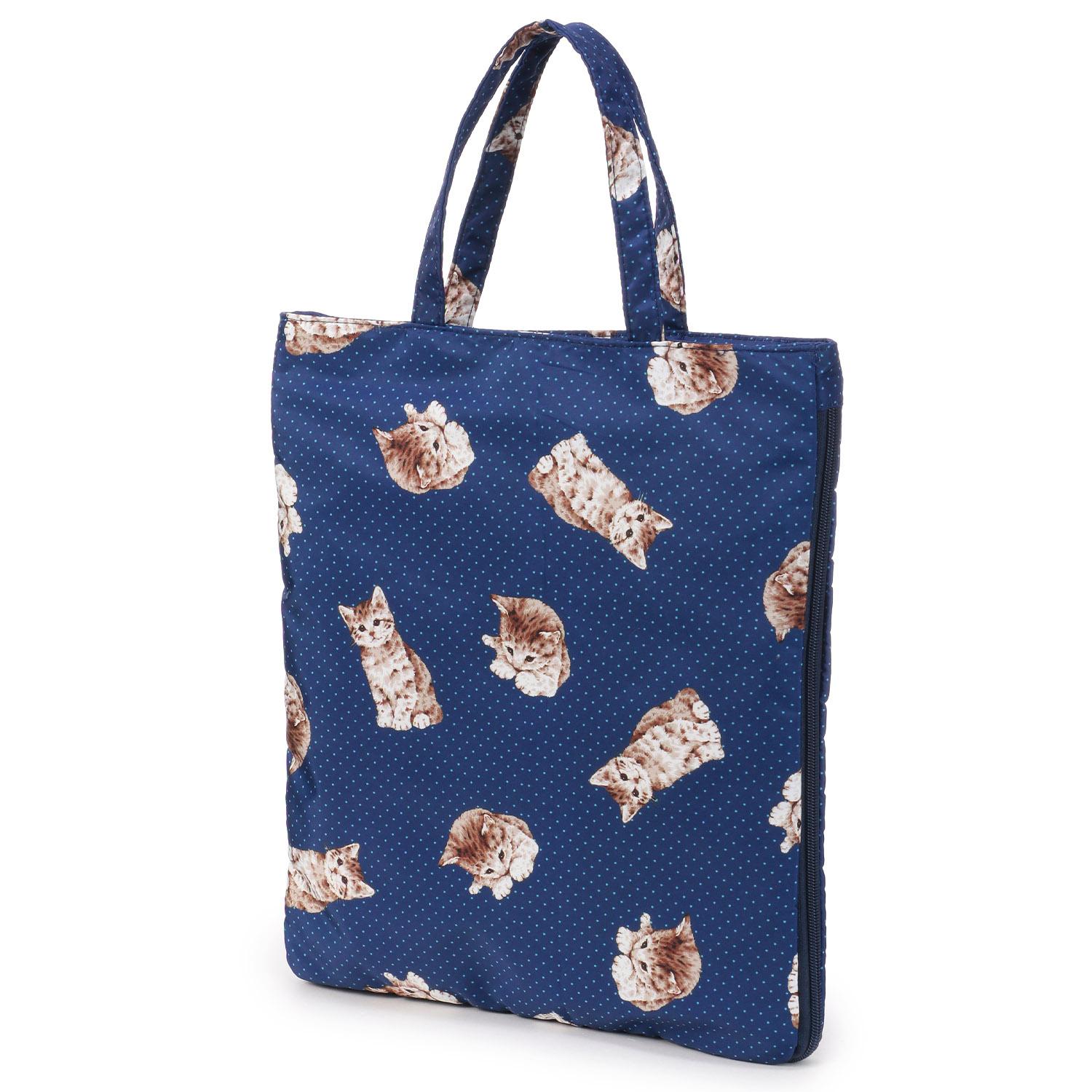 Dot Cat Pattern A4 Expandable Vertical Bag - Blue
